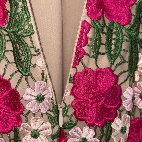 NEW XSCAPE Women's Short Sleeve‎ Floral Print Lace Sheath Dress Pink Multi 4 - Picture 11 of 16